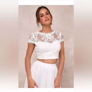 Lulu's White Lace Crop Top
